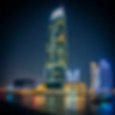 Illuminated Dubai Creek Tower at Night Night view of Dubai Creek Tower illuminated against the dark sky