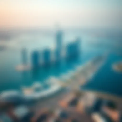 Aerial view of Jaddaf showcasing its skyline and waterfront