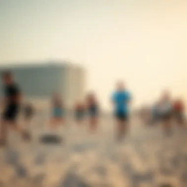 Visitors engaging in fitness activities at Kite Beach