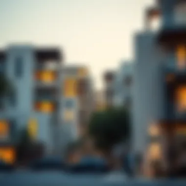 Vibrant neighborhood in Dubai with modern architecture
