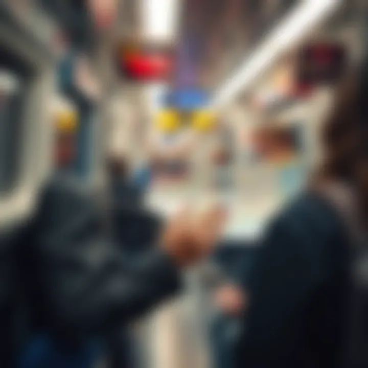 A commuter using a metro map on a digital device for efficient travel