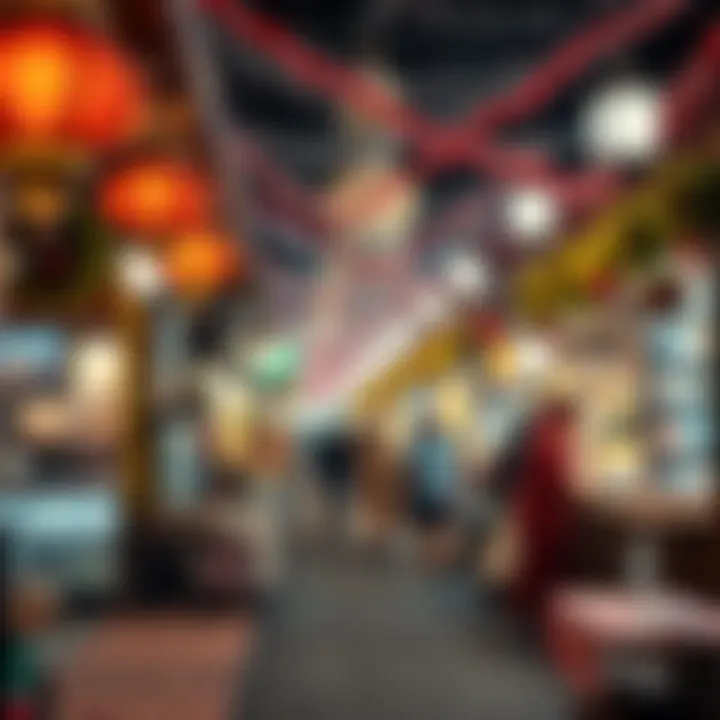 A vibrant market scene during Ramadan in the UAE filled with festive decorations and lights