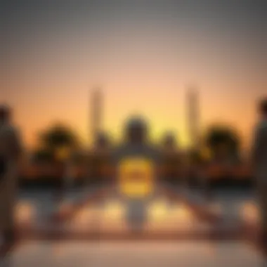 Spiritual Essence of Ramadan at Sunset A serene view of a mosque during sunset, illustrating the spiritual essence of Ramadan