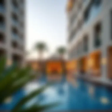 Amenities area featuring a serene pool and relaxation spaces