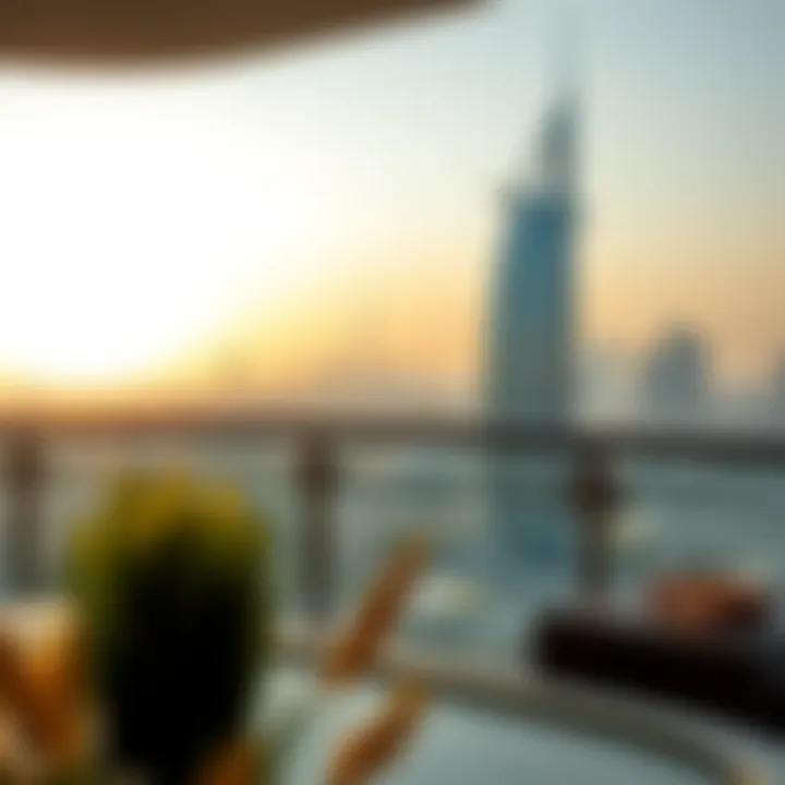 Panoramic view from a balcony overlooking Dubai's skyline