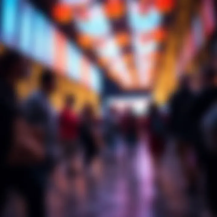 Community members interacting in a vibrant light installation