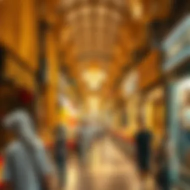 A vibrant marketplace scene capturing the hustle and bustle of the Gold Souq