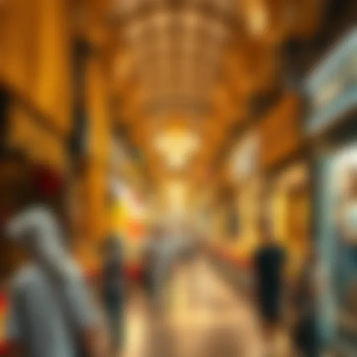 A vibrant marketplace scene capturing the hustle and bustle of the Gold Souq