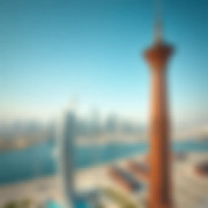 A panoramic view of the Torch Tower against the Dubai skyline.