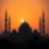 A beautiful mosque silhouette during sunset in Dubai