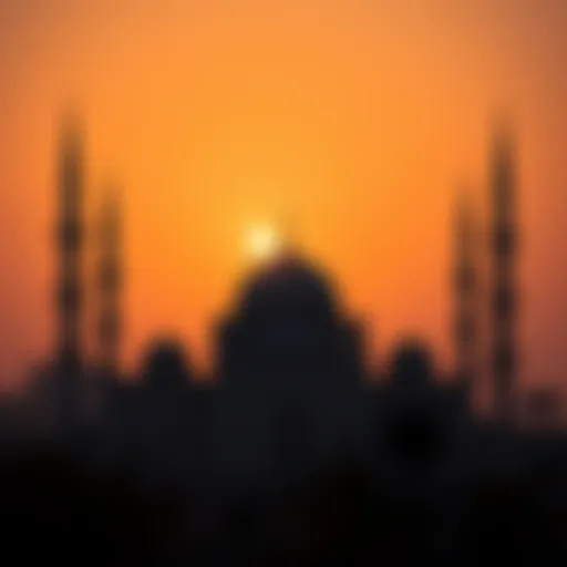 A beautiful mosque silhouette during sunset in Dubai