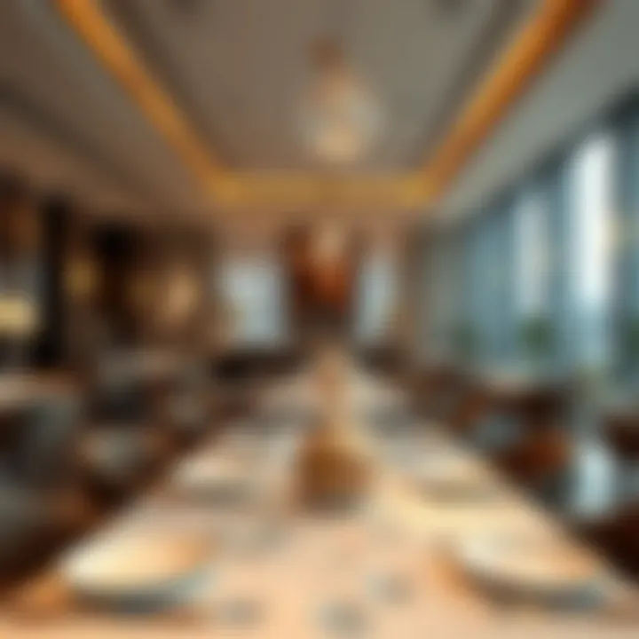 A spacious and elegantly designed dining area reflecting modern aesthetics.