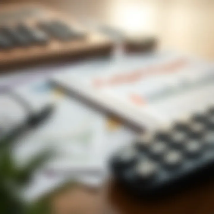 A close-up view of a calculator and financial documents symbolizing budgeting for a down payment.