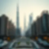 A modern skyline of Dubai showcasing luxury apartments and skyscrapers.