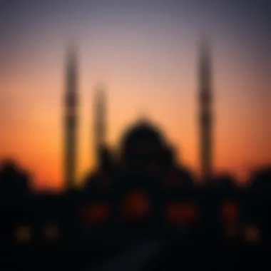 A beautiful mosque silhouetted against the evening sky