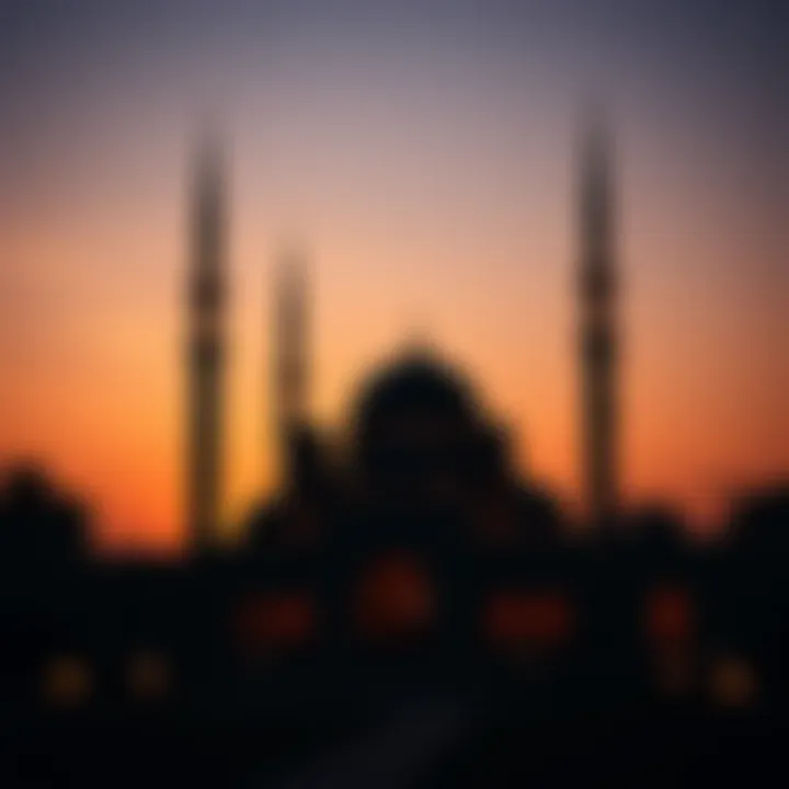 A beautiful mosque silhouetted against the evening sky