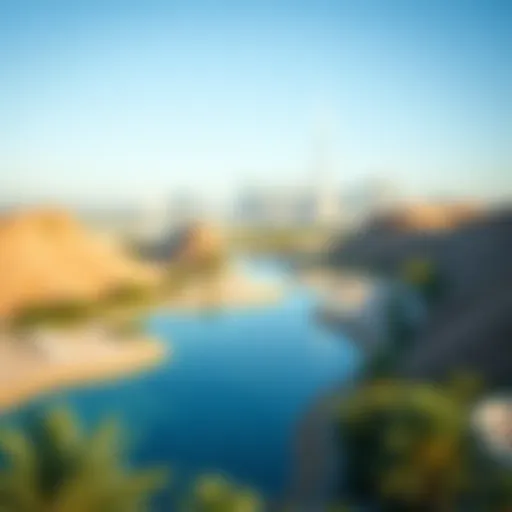 A panoramic view of Wadi Dubai showcasing its natural beauty and urban skyline